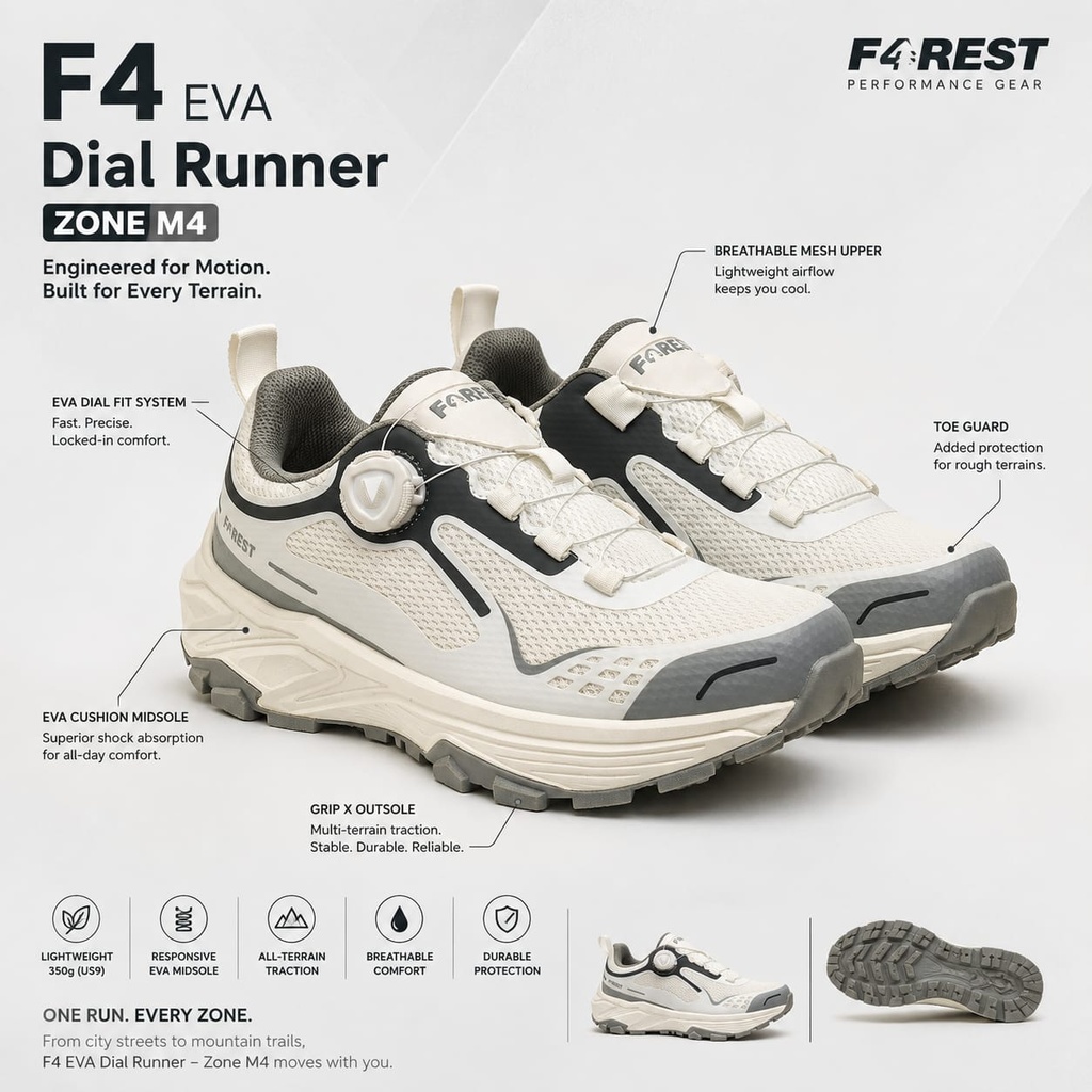 كوتشي F4 EVA Dial Runner M4 – بتقنية البكرة Dial 🏃‍♂️🔥