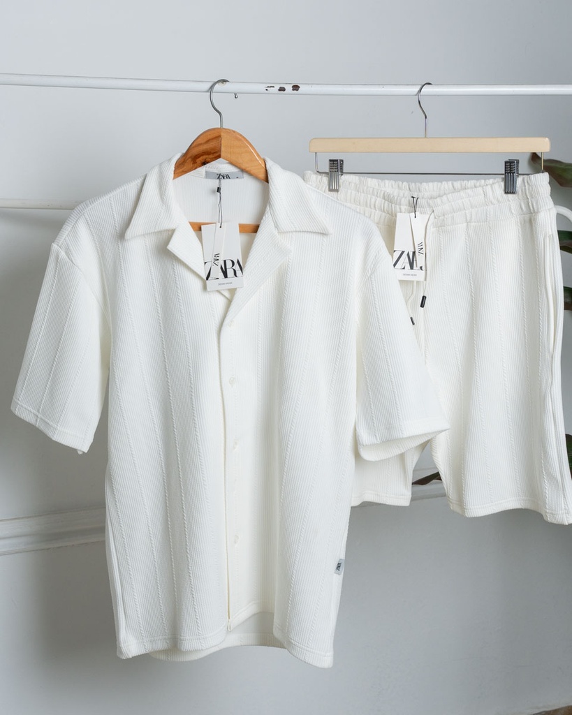 سوت ZARA  شورت وقميص  نص كم (XL 85/95, اسود)